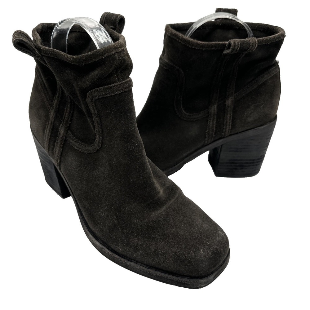Belle by Sigerson Morrison Brown Suede Square Toe Ankle Boots Booties 7.5